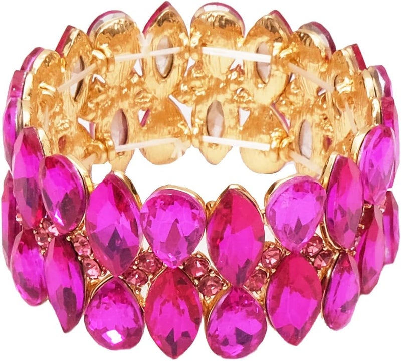chaoyite Store Women's Statement Stretch Bangle Wide Teardrop Marquise-Shape Crystal Elastic Bracelet Art Deco Bridal Jewelry - Image 1